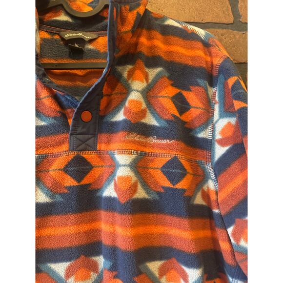 Eddie Bauer Pullover Mens Multicolored Fleece Aztec Southwestern Sweater SZ M - Picture 4 of 14